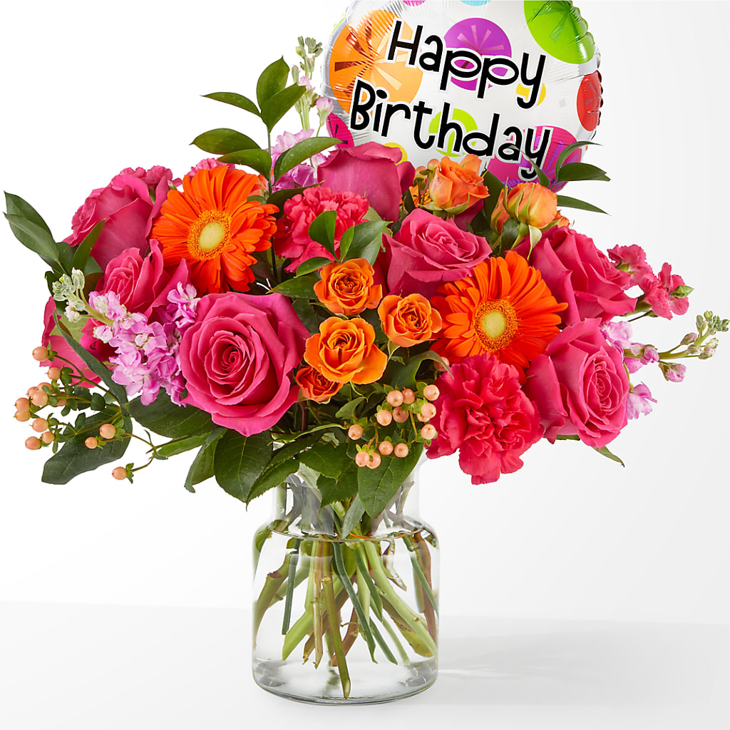 Fiesta Bouquet with Birthday Balloon – Lupita Flowers, Novato CA
