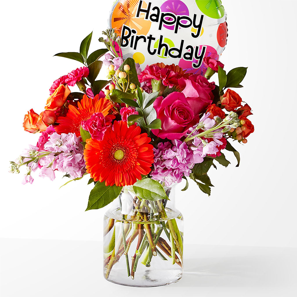 Fiesta Bouquet with Birthday Balloon – Lupita Flowers, Novato CA