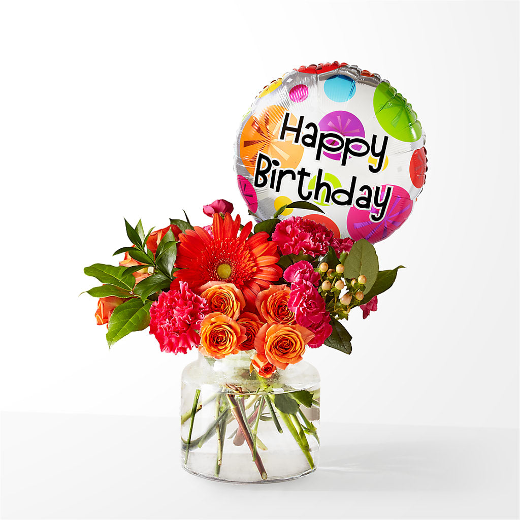 Fiesta Bouquet with Birthday Balloon – Lupita Flowers, Novato CA