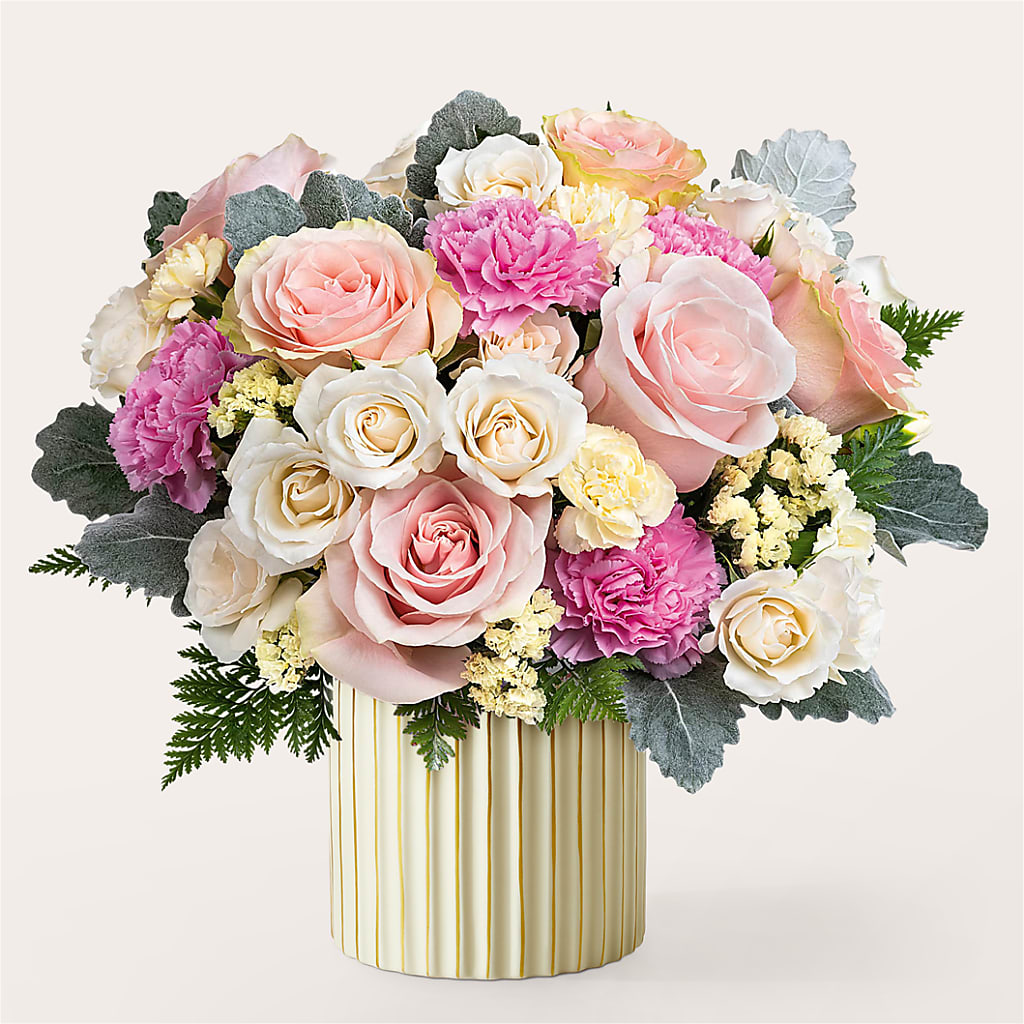 Blissful Moments Bouquet with Ivory Vase – Lupita Flowers, Novato CA
