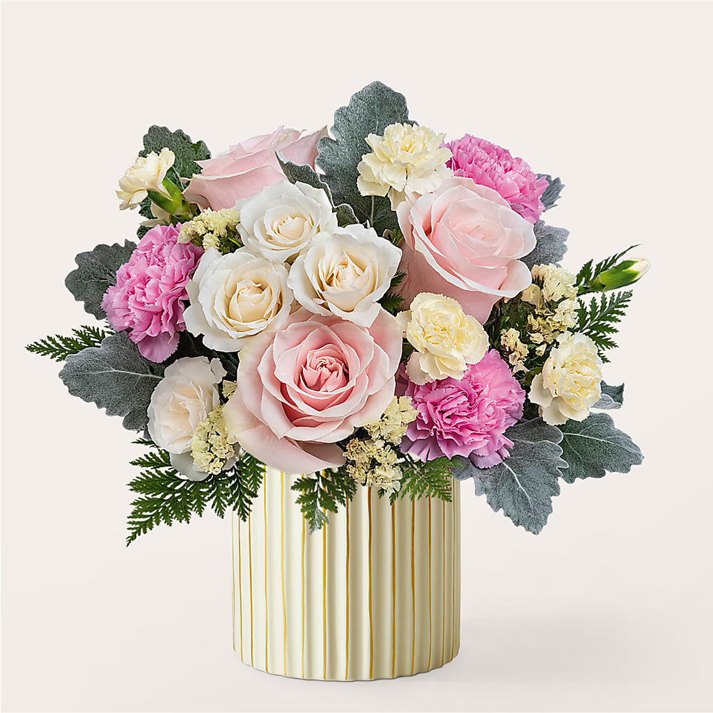 Blissful Moments Bouquet with Ivory Vase – Lupita Flowers, Novato CA