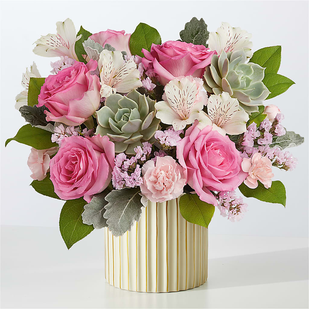 Dusty Rose Bouquet with Ivory Vase – Lupita Flowers, Novato CA