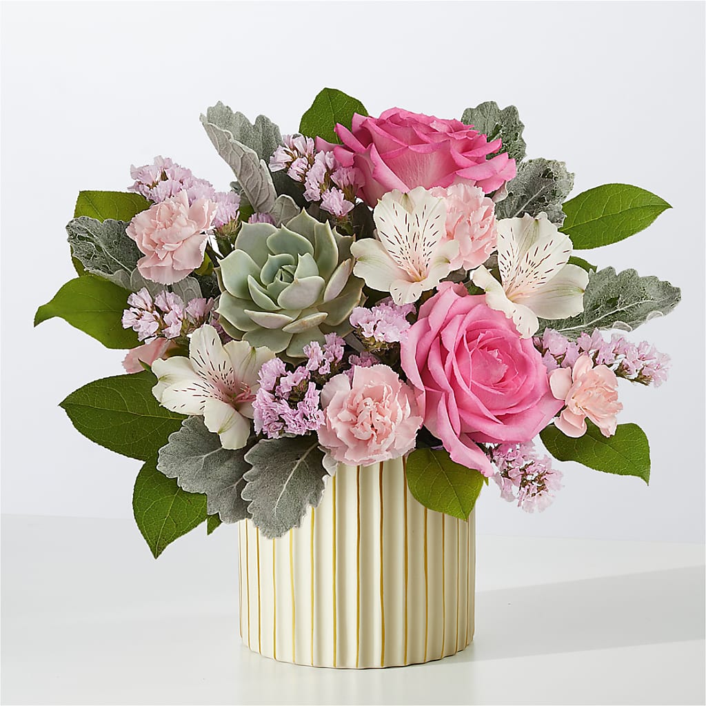 Dusty Rose Bouquet with Ivory Vase – Lupita Flowers, Novato CA