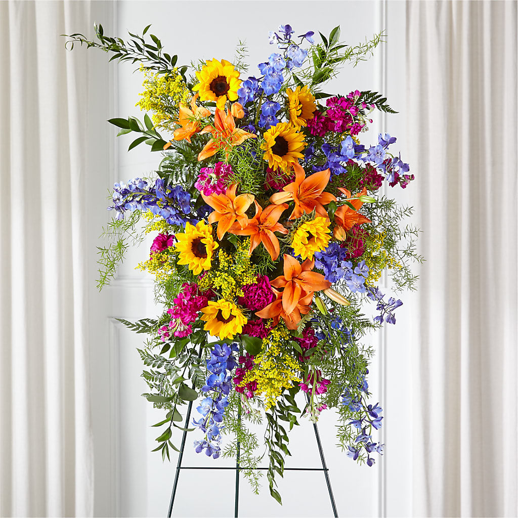 Sunlit Memories Standing Spray (Standard) – Lupita Flowers, Novato CA