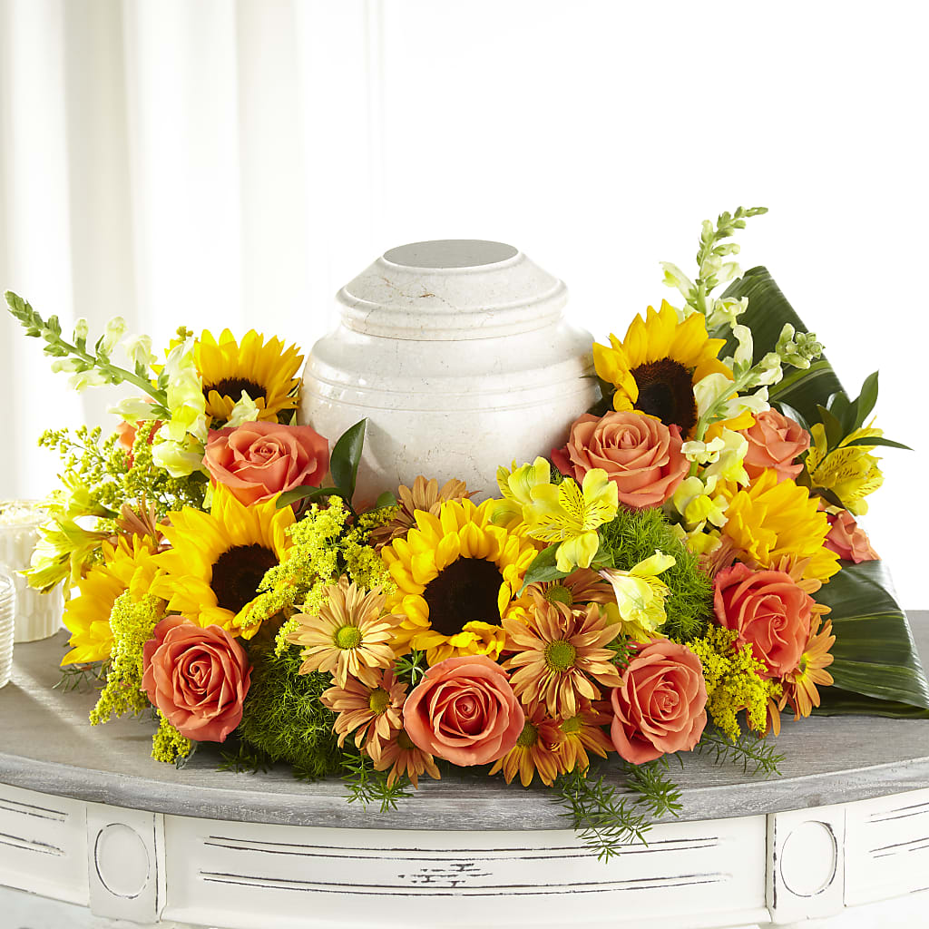 Faithful Sunflower Cremation Adornment – Lupita Flowers, Novato CA
