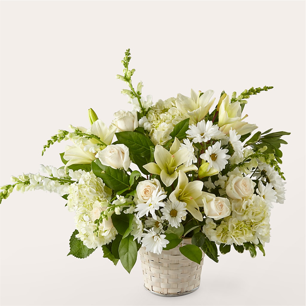 Ivory Elegance Floral Basket – Lupita Flowers, Novato CA