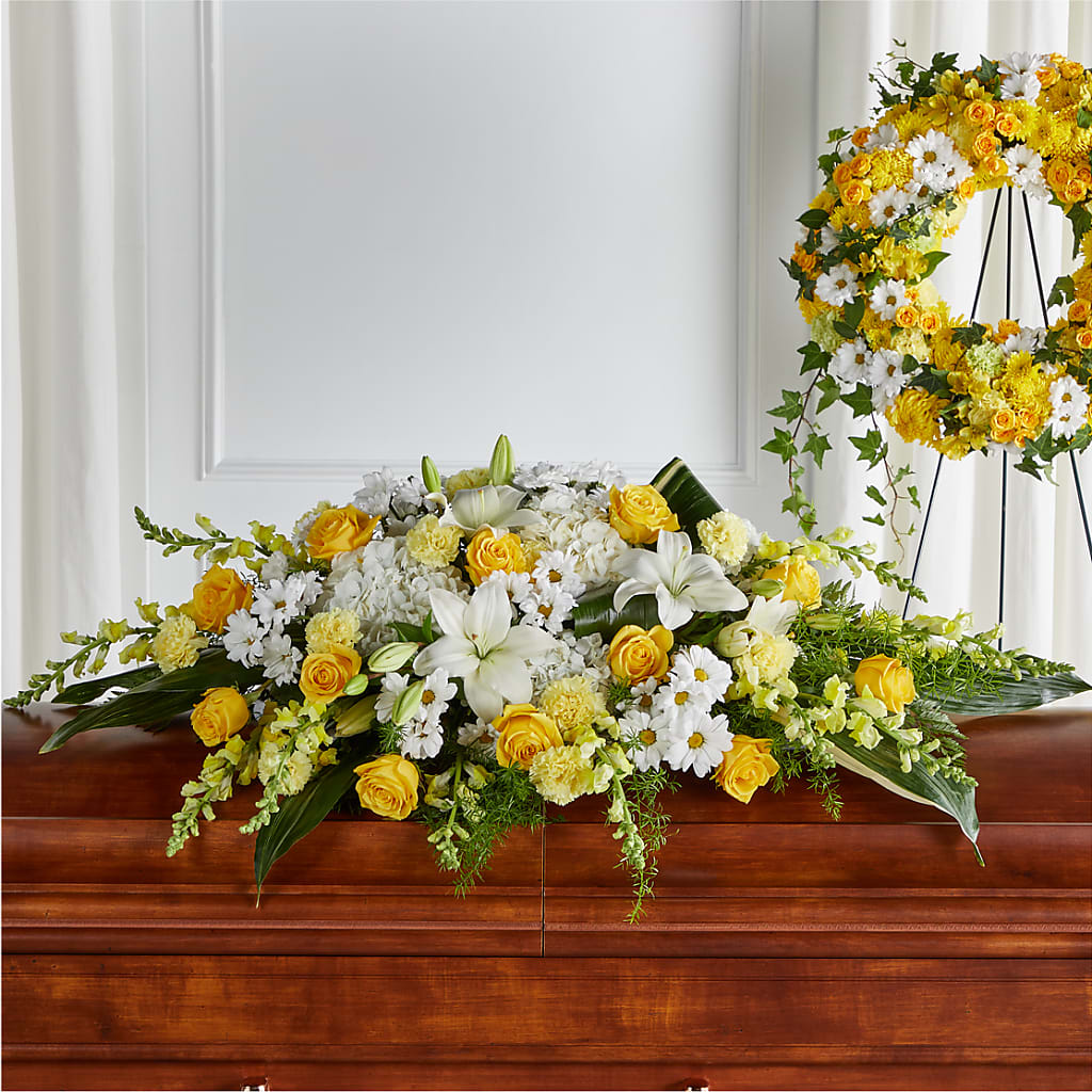 Golden Harmony Casket Spray – Lupita Flowers, Novato CA
