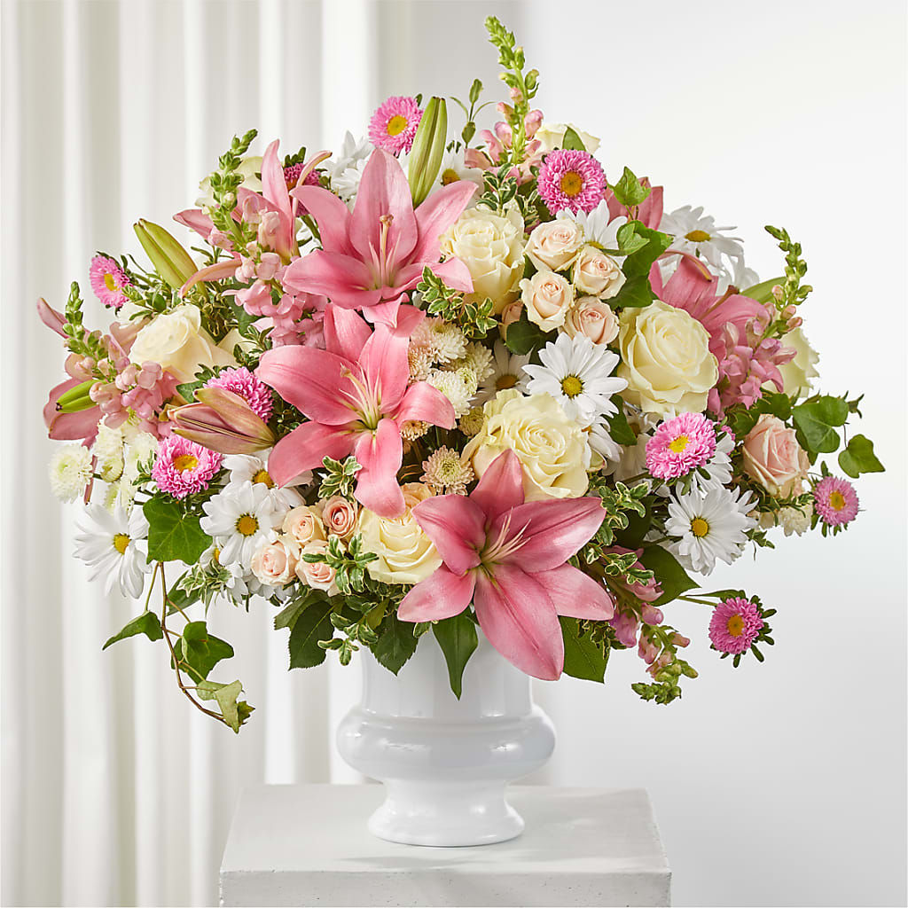 Empathetic Blooms Urn Arrangement – Lupita Flowers, Novato CA