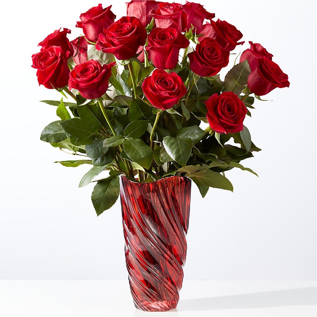 Classic Love Red Rose Bouquet with Luxe Swirl Vase – Lupita Flowers, Novato CA
