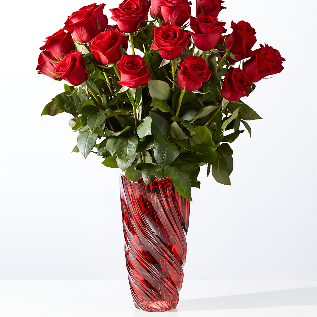 Classic Love Red Rose Bouquet with Luxe Swirl Vase – Lupita Flowers, Novato CA