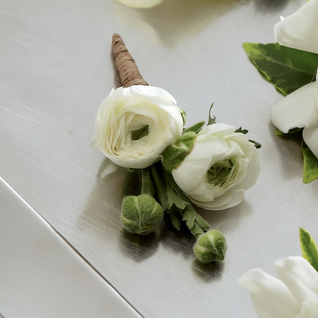 White Ranunculus Boutonniere – Lupita Flowers, Novato CA